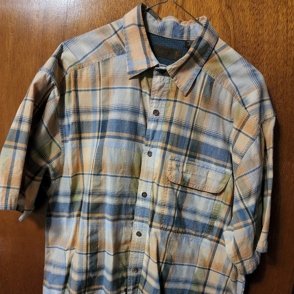 Men's Large Morgan Creek Outfitters Plaid Short Sleeve Button Down Fishing Shirt